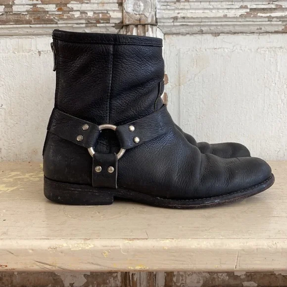 Frye Biker Black Short boots Sz 8 - Picture 4 of 10
